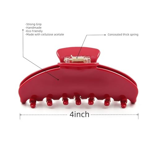 Oideguiing Durable Acetate Hair Clips 4 Inch Cherry Red Claw Clips For Fine And Thick Hair Red