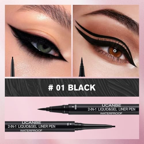 Ucanbe Black Eyeliner Pencil Dual Ended Liquid Eye Liner Plus Gel Eyeliner 2 In 1 Highly Pigmented And Quick Drying Waterproof And Long