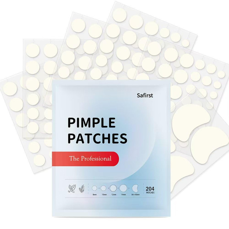 Safirst Sticky Acne Patches Hydrocolloid Pimple Absorbing Patch 5 Size 204 Counts Spot Blemish Invisible Stickers Zit Dot Cover Breakout
