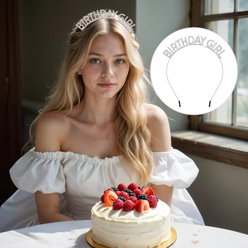 Xthrotsenk Birthday Girl Headband Rhinestone Princess Crown Tiara Headband Silver Happy Birthday Headbands Birthday Headpiece Happy Birthday