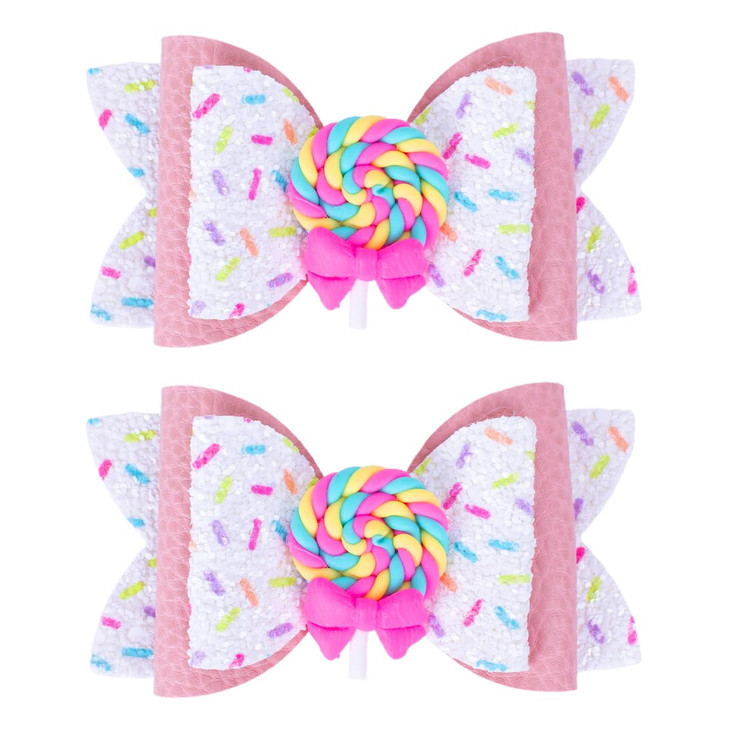 Beleki Lollipop Hair Bows Glitter Hair Clips For Girls Sparkly Confetti Sprinkle Handmade Bows Metal Alligator Hairpin Hair Accessories For