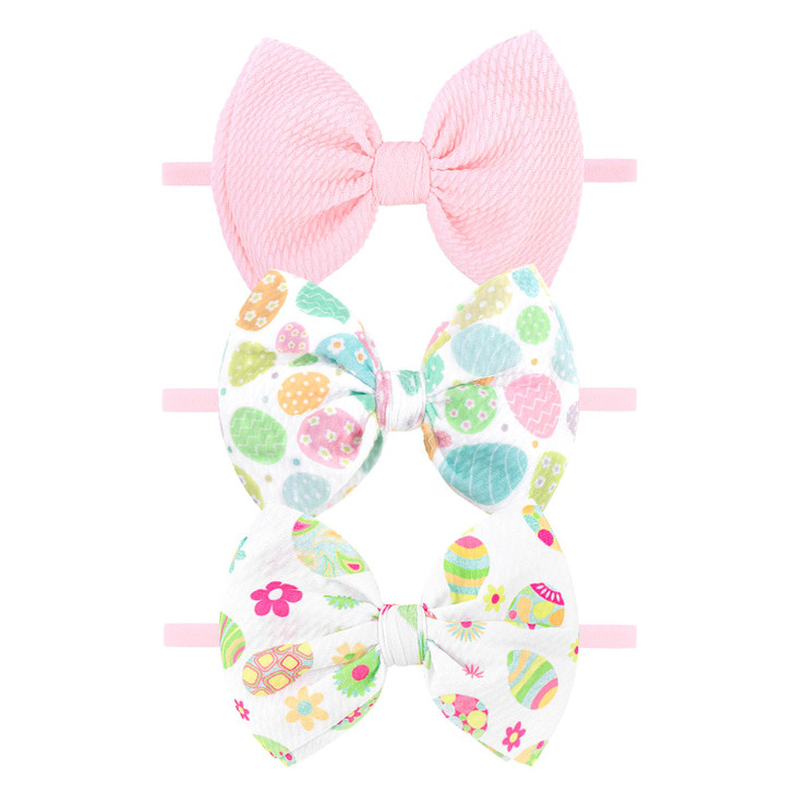 Yanjie Easter Hairbands Baby Girl Headbands Pink Baby Headband Cheer Bows Egg Carrots Print Nylon Hairbands Bows Infant Easter Hair