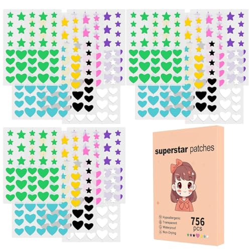 Tikiyoun Star Pimple Patches For Face 756 Count Acne Patches Zit Patch With Small Heart Stickers Superstar Beauty Star Face Set For Cover