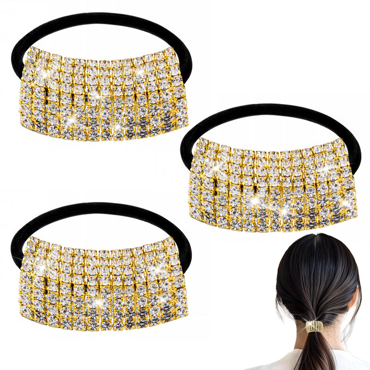 Sliverdew 3 Pcs Rhinestone Ponytail Holder Elastic Hair Tie Sparkling Crystal Rhinestone Fancy Crystal Hair Ties Headband Hair Accessories
