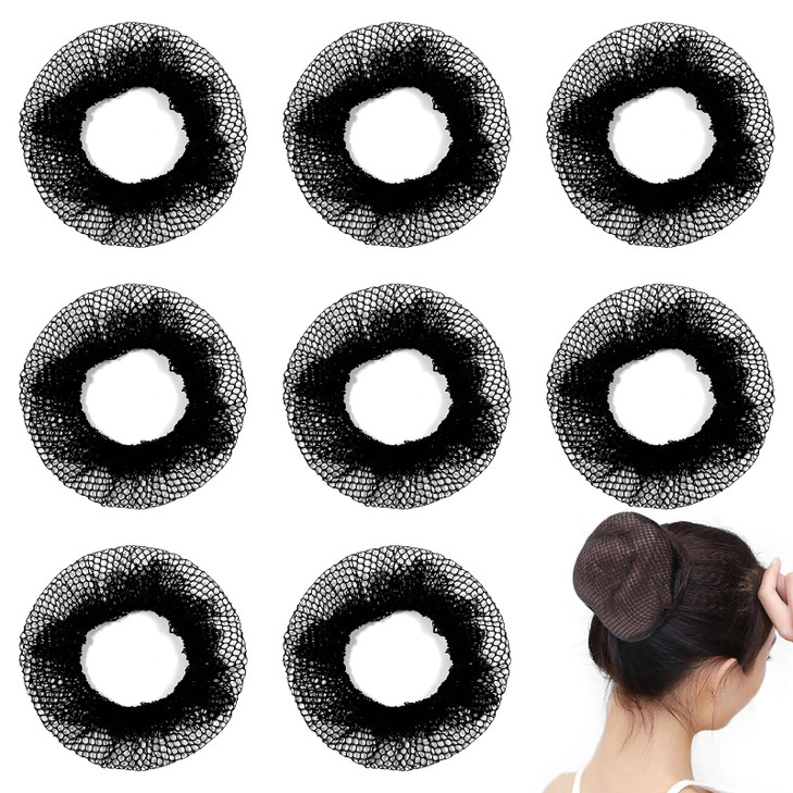 8 Pcs Invisible Mesh Hair Nets Black Invisible Elastic Bun Covers Reusable Elastic Mesh Bun Cover For Ballet Dance Girls And Women
