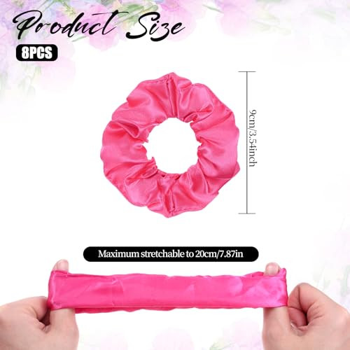 8 Pcs Satin Silk Scrunchies Pink Silk Hair Scrunchies Soft Hair Ties