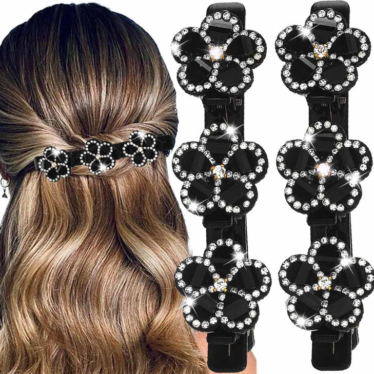 Outyua Braided Hair Clips Sparkling Crystal Stone Braided Hair Clips For Women Rhinestone Duckbill Hairpin 2Pcs