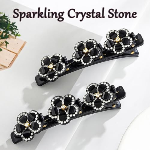 Outyua Braided Hair Clips Sparkling Crystal Stone Braided Hair Clips For Women Rhinestone Duckbill Hairpin 2Pcs