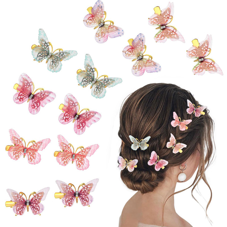 Nogeqi 12Pcs Butterfly Hair Clips For Girls Cute Kawaii Hair Clips Colorful Butterfly Clips For Girls Small Mini Butterfly Hair Accessories