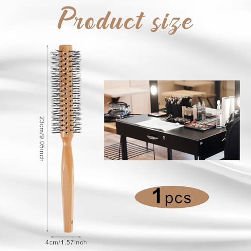 Small Round Brush For Blow Drying Round Comb Brush Comb Roller Curling Brushes Mens Women Wooden Small Rounds Brushes Gentle Nylon Bristles