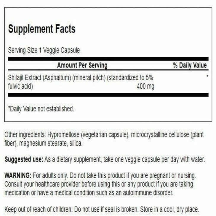 Swanson Shilajit Extract - Herbal Supplement Promoting Cell Growth Support - Natural Formula for Overall Wellness - (400 Milligrams 60 Veg Capsules)