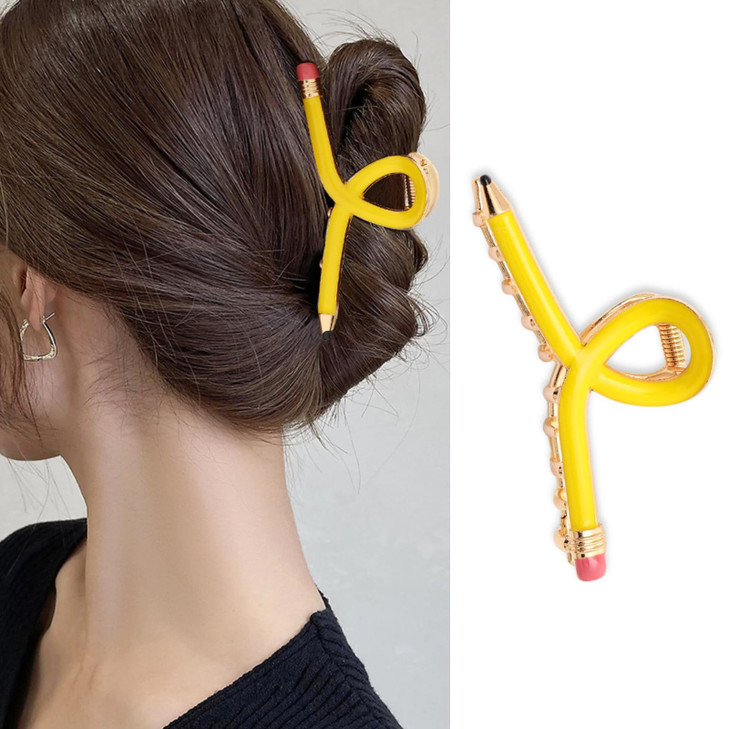 Pencil Hair Clips For Women Back To School Yellow Pencil Hair Claw Clips Spring Teacher Barrettes Accessories For Styling