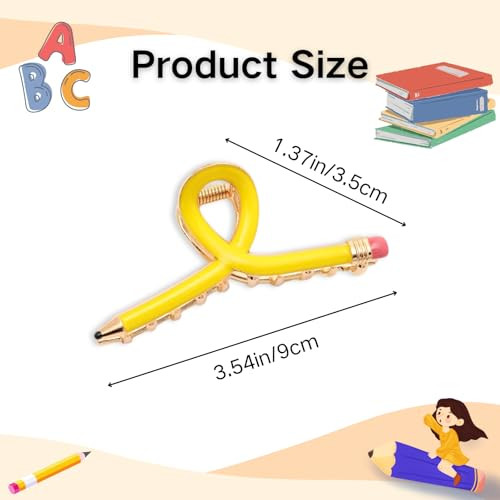 Pencil Hair Clips For Women Back To School Yellow Pencil Hair Claw Clips Spring Teacher Barrettes Accessories For Styling