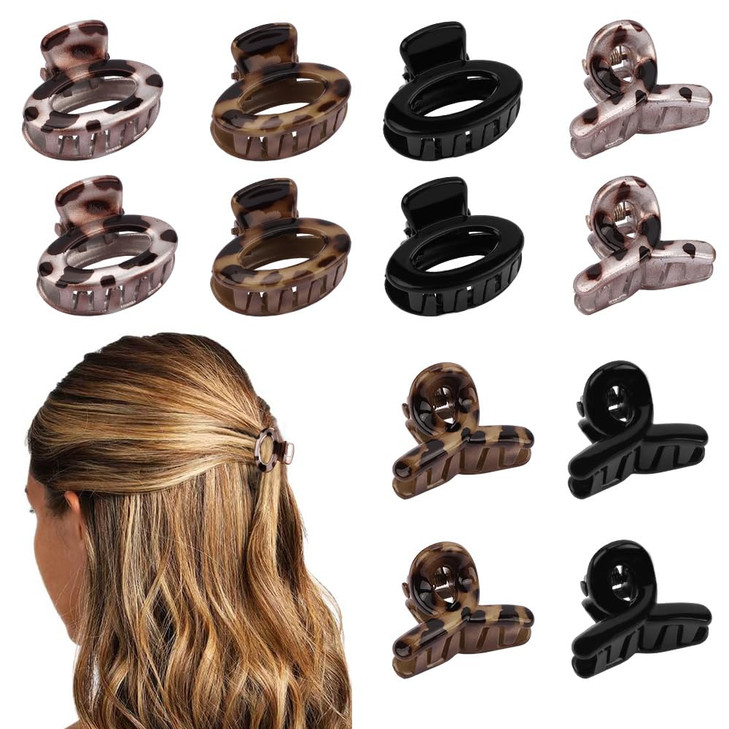 12Pcs Small Hair Clips For Women Small Claw Clips For Thin Thick Hair No Slip Grip Leopard Print Jaw Clip Mini Claw Clips Tiny Hair