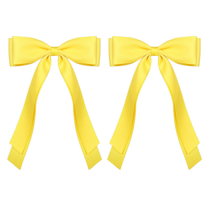 5.5In Yellow Hair Bow Clips Long Tail Silky Satin Polyester Ribbon Bowknot Barrettes Alligator Hairpins For Teens Girls Women Summer Easter