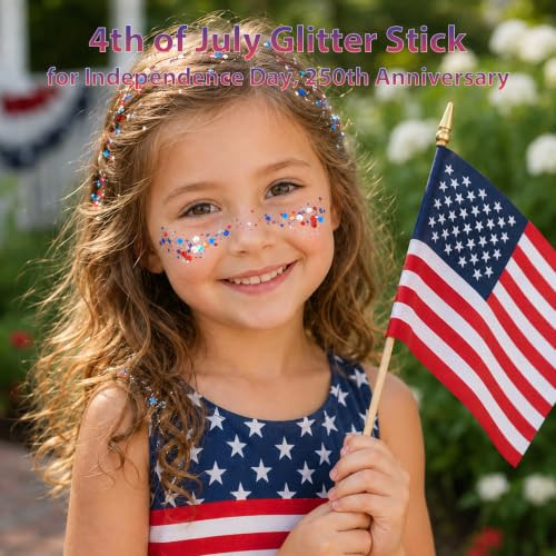 Mysense Patriotic Red White And Blue Face Hair Body Glitter Stick 4Th Of July Outfits And Accessories For Women Kids Usa Flag Makeup For