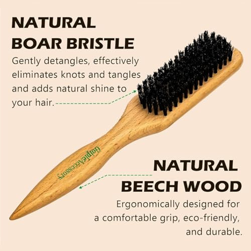Slick Back Hair Brush Set Teasing Boar Bristle Brush Hair Wax Stick Edge Brushes Rat Tail Comb Teasing Comb Wooden Slickback Hairbrush