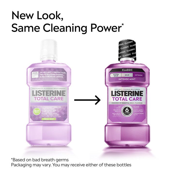 Listerine Total Care Intense Anticavity Fluoride Mouthwash, 6 Benefits in 1 Oral Rinse Helps Kill 99% of Bad Breath Germs, Prevents Cavities, Provide
