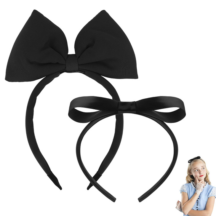 Semato 2 Pcs Black Bow Headband Hair Accessories For Party And Cosplay Christmas Halloween Cosplay Headwear For Women And Girls