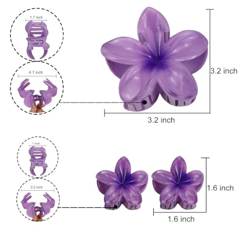 Aacehlh Flower Hair Claw Clip Set 1 Pc Large And 2 Pcs Small Hawaiian Plumeria Claw Clips Beach Tropical Hair Accessories For Women Purple