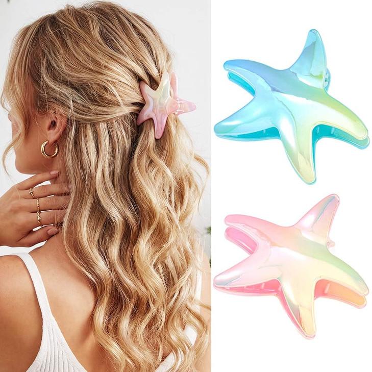 Cakure Starfish Claw Clips Mermaid Hair Clips Beachy Claw Hair Clips For Thin Hair Accessories For Women And Girls Pack Of 2 A Pink And Blue