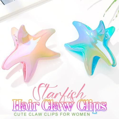 Cakure Starfish Claw Clips Mermaid Hair Clips Beachy Claw Hair Clips For Thin Hair Accessories For Women And Girls Pack Of 2 A Pink And Blue
