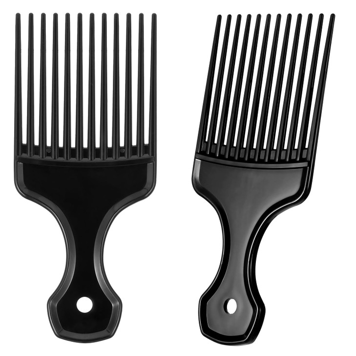 2 Piece Hair Pick Comb Plastic Afro Pick Detangling Lifting Comb Wide Tooth Lift Hair Picks For Women Men Black