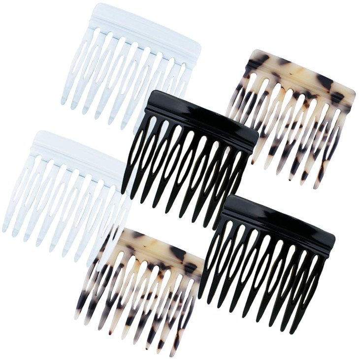 6 Pcs French Hair Side Combs For Women Bun Small Twist Hair Decorative Strong Hold Clips For Women Bun Brown Black White