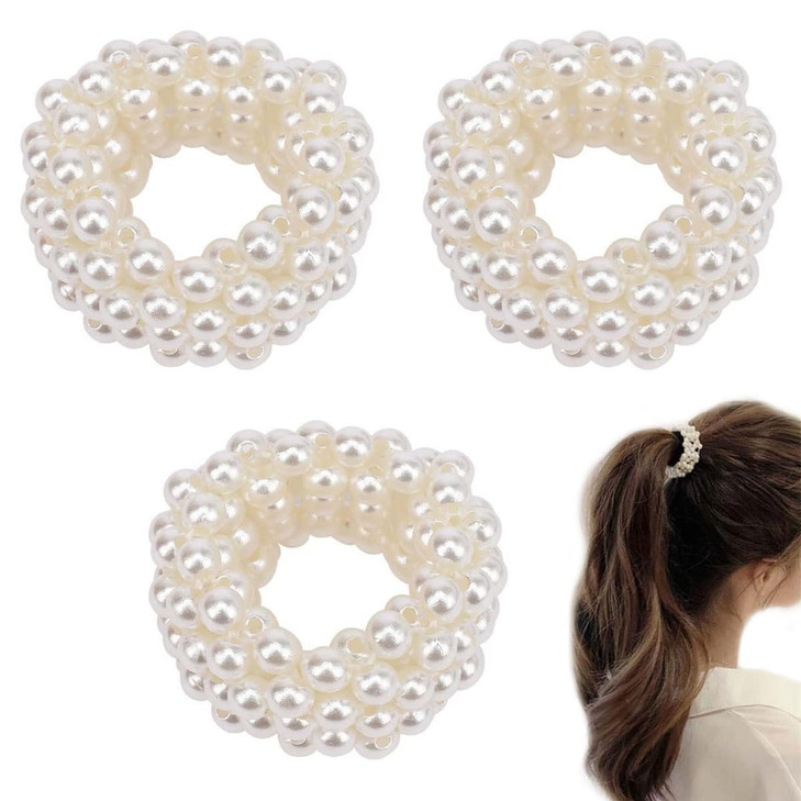 3 Pcs Pearl Hair Ties Small Elastic Scrunchie Stretch Ponytail Holders Beaded Mini Stretchy Hair Bands Elegant Stylish Bead Hair Rope Fancy