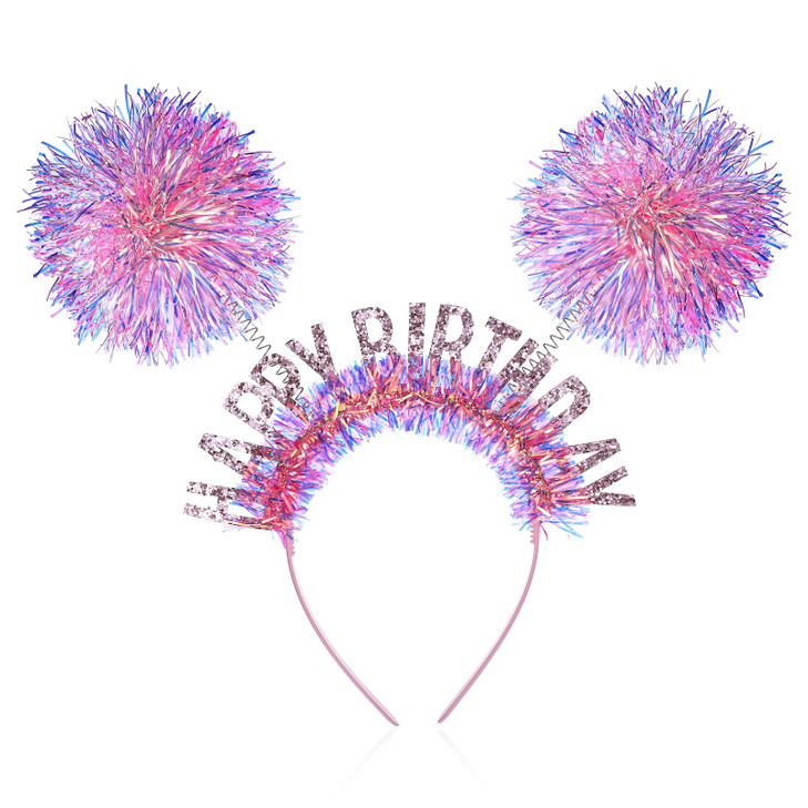 Fdczeyxior Birthday Girl Headband Birthday Crown Hat Pom Pom Headband Fun Headbands Pink Birthdays Party Hats For Girls Women Adults Gifts