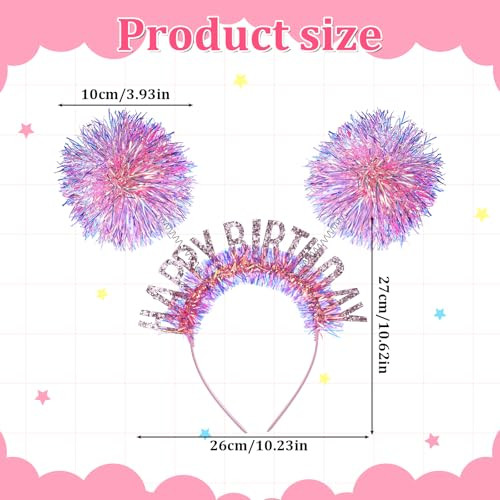 Fdczeyxior Birthday Girl Headband Birthday Crown Hat Pom Pom Headband Fun Headbands Pink Birthdays Party Hats For Girls Women Adults Gifts