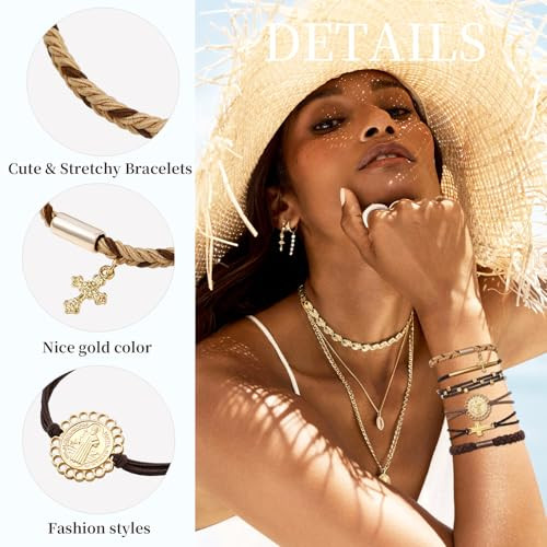 Bessrung 6Pcs Boho Hair Tie Bracelets For Women Cross And Jesus Hair Bands