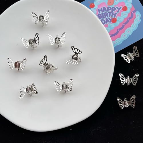30 Pcs Butterfly Hair Clips Silver Metal Barrettes Claw Clips Strong Hold Non Slip Alloy Hair Accessories For Women Small Mini Hollow Design