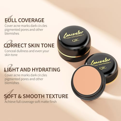 Qic Under Eye Concealer Pot Concealer Full Coverage Brightener Waterproof To Cover Blemishes Dark Circles Redness And Spots Crease Proof
