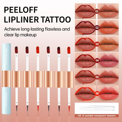 Wajjym 2 In 1 Peel Off Lip Stain Matte Finish Lip Liner Tattoo Peel Off Lip Tint Long Lasting All Day Lip Masque Waterproof Smudge Proof