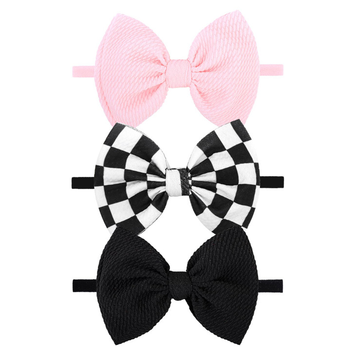 Yanjie 3Pcs 4.5 Checkered Bows For Baby Girls Headbands Pink Headband Black Hair Accessories For Girls Newborn Girl Clothes Baby Girl