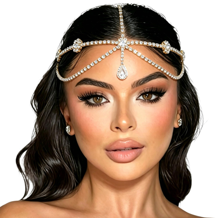 Zuyasez Gold Rhinestone Head Chain Jewelry Crystal Pendant Headbands
