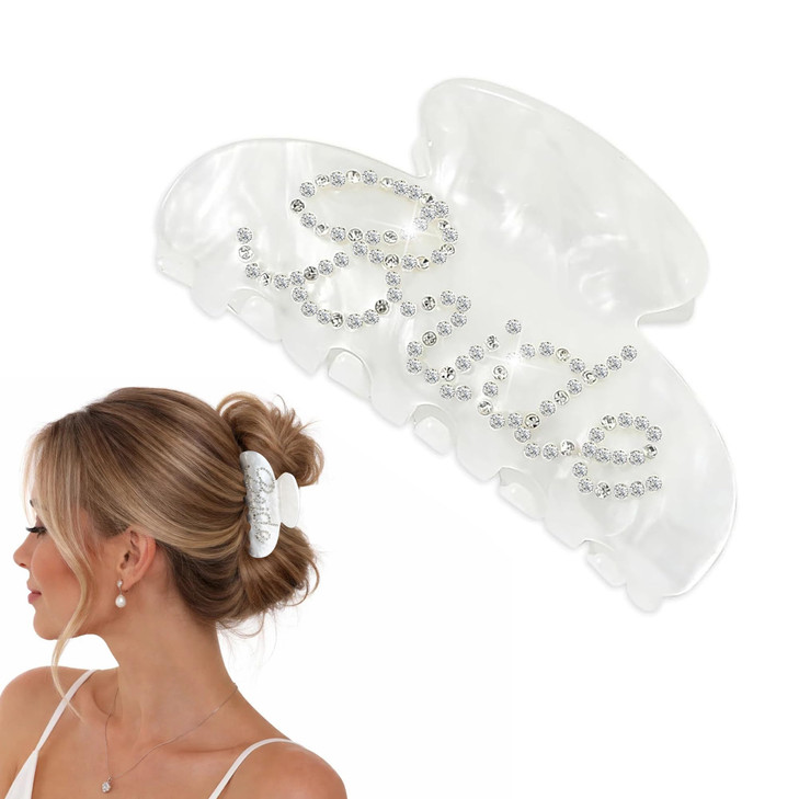 Fohufo Bride Gifts Hair Clip Bride Accessories White Rhinestones Shiny Acrylic Hair Claw Clip Bridal Wedding Hair Accessories Bachelorette