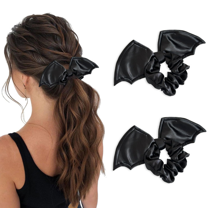 Halloween Bat Hair Scrunchies For Women Goth Hair Accessories Black Bats Headbands Elastic Hair Ties Black Bat Scrunchies Gothic Hairband