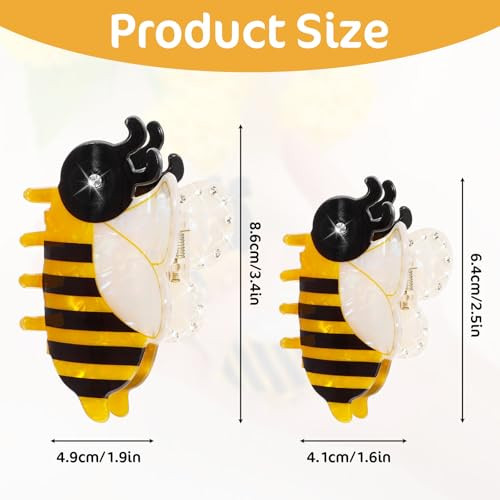 Dopenspi 2 Sizes Honeybee Claw Clips 2Pcs Bee Hair Clip Rhinestones Funny Bee Hairs Accessories Non Slip Cute Acetate Animal Clips Honeybee