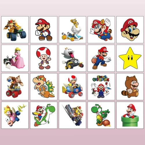 40Sheets Cartoon Mario Temporary Tattoos For Kids Birthday Party Favors Cute Mario Decoration Sticker Gifts For Girl Boys Home Activity