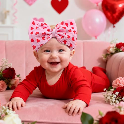 Yanjie 7 Valentines Hair Bow For Baby Girls Heart Headbands Valentine Hair Accessories For Infants Pink Headband Cute Bowknot Barrettes