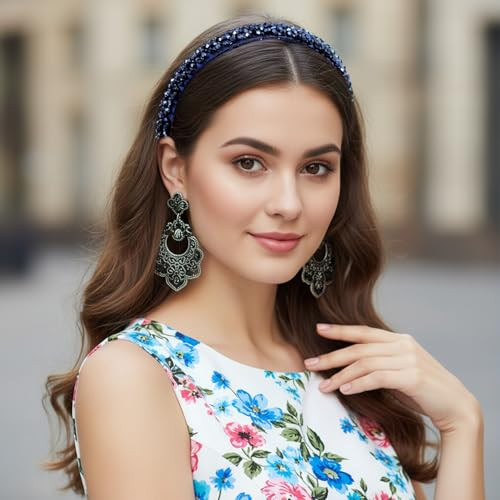 Dopenspi Crystal Rhinestone Headbands For Women Girls Fashion Sparkly Beaded Hair Hoop Fancy Dressy Headbands Hair Accessories Bling Padded