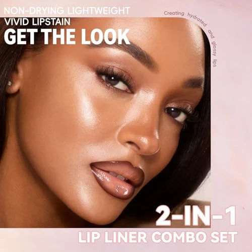 Hosaily Lip Liner Gloss Lip Combo Set 2 In 1 Lip Duo Natural Nude Brown Lip Liner Lipstick Glossy Nourishing Toffee Lip Gloss Kit Smooth