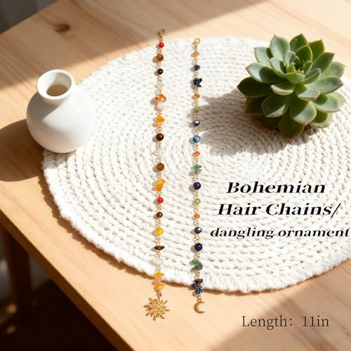 2Pcs Bohemian Hair Chain With Colorful Beads Charms And Tassels Clip In Braided Hair Jewelry For Women Weddingg Holiday Festival Dreadlock