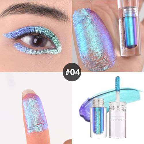 Charmacy Liquid Duochrome Eyeshadow Metallic Eye Looks Long Lasting Glitter Eye Shadow Sets Metallic Pigments Quick Drying Sparkling Shiny