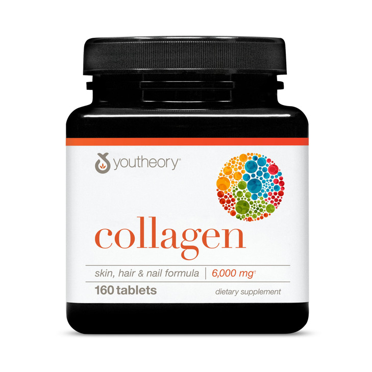 Youtheory Advanced Collagen with Vitamin C - 6,000 mg Hydrolyzed Collagen Peptides & Amino Acids - Hair, Nails, Joints & Bones Support - 160 Tablets