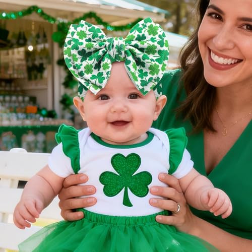 Lanmerry 7 Large St. Patrick S Day Headband For Baby Girls Green Baby Bow St Patricks Day Hair Accessories For Infants Shamrock Headbands