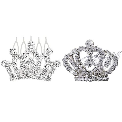2 Pcs Princess Crown Rhinestone Tiara Hair Comb Crystal Hair Clip Mini Hair Decorations For Teens Toddlers