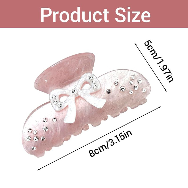 Bow Claw Clips For Women Pink Non Slip Sparkling Bow Hair Clips With Rhinestone Acrylic Strong Hold Clips Hair Accessories For Thin Thick